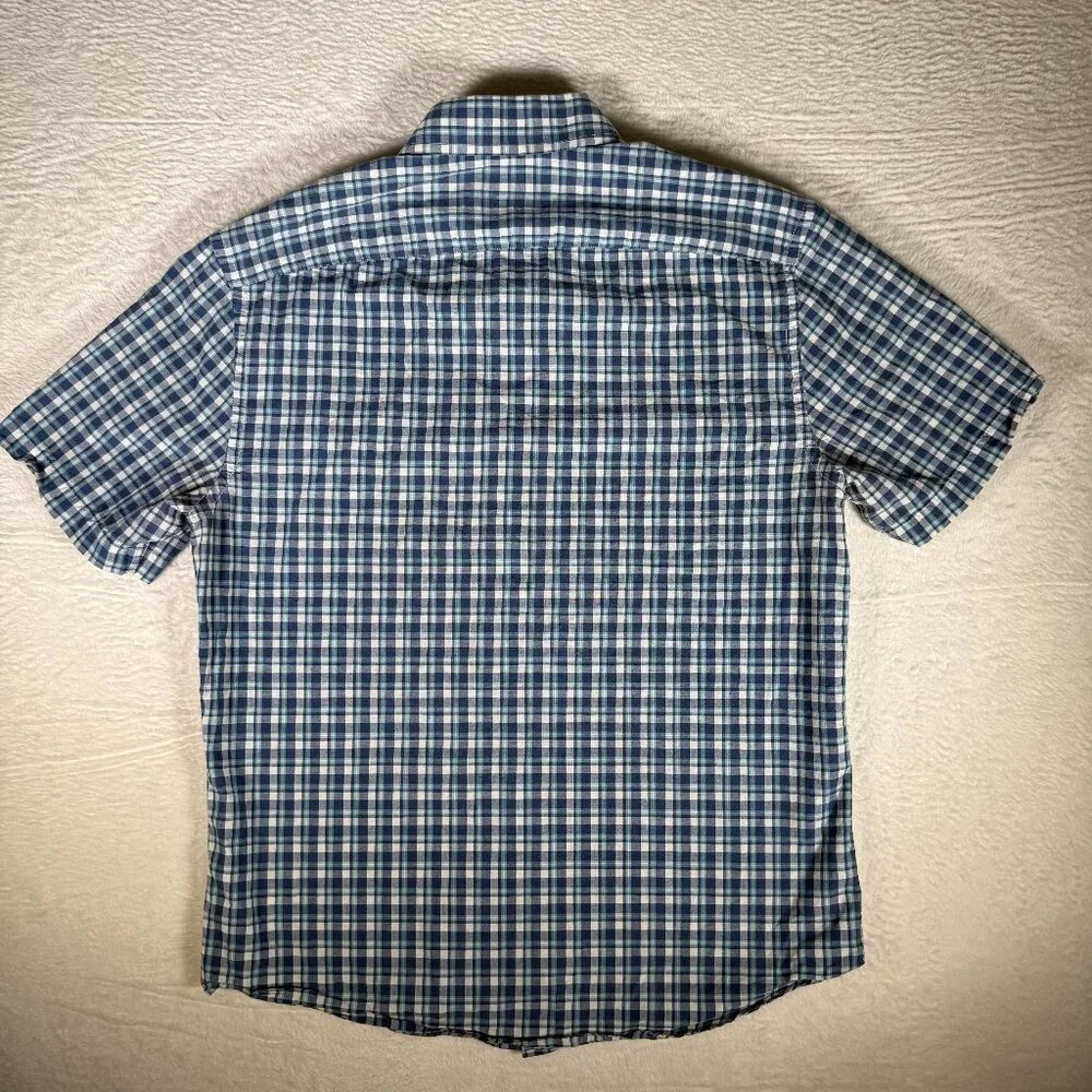 Brooks Brothers Shirt Blue Plaid 346‎ Seersucker Short Sleeve Button Up Med